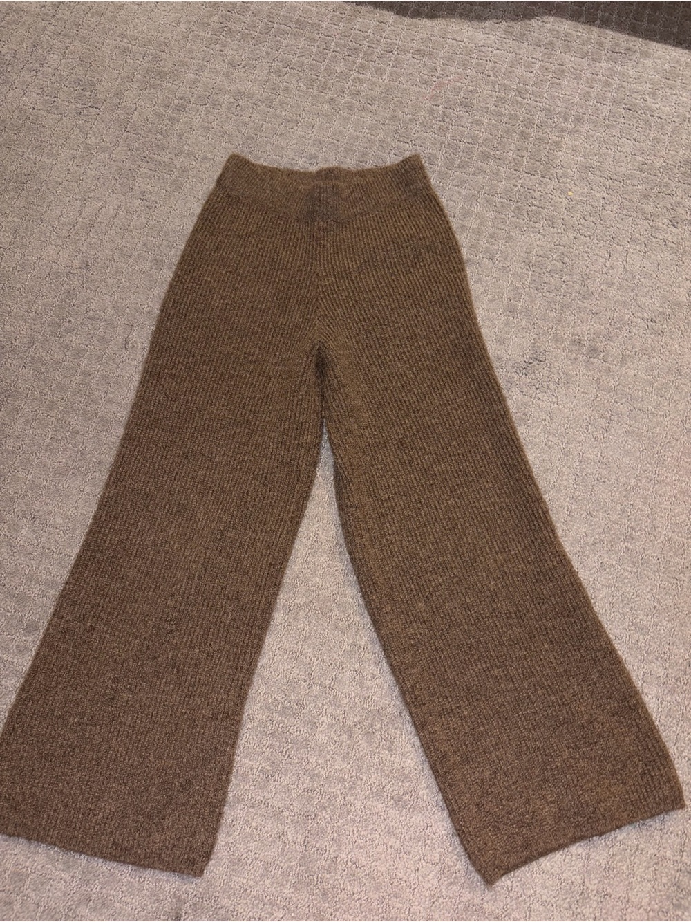 Wide-Leg Knit Pajama Pants in Brown